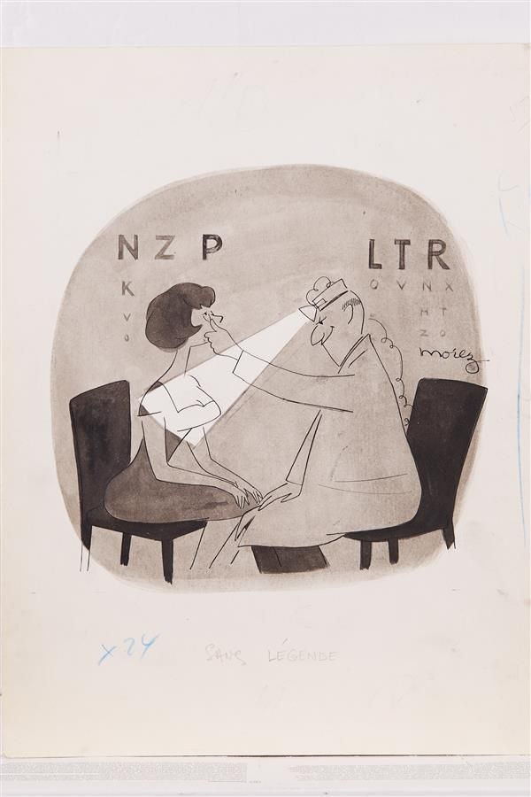 Null Henri MOREZ (1922-2017)
无标题（眼科医生）
黑墨水，水墨和石墨的痕迹，中间有签名（注释）。
32.5 x 25 cm