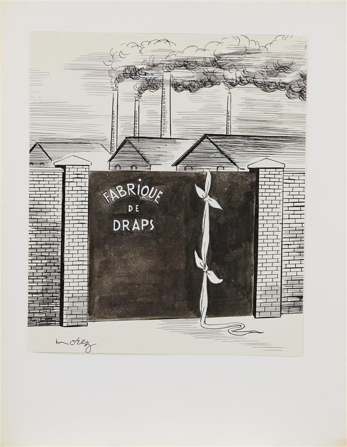 Null Henri MOREZ (1922-2017)
纸张工厂
黑色墨水和白色水粉，左下方有签名
23 x 20厘米