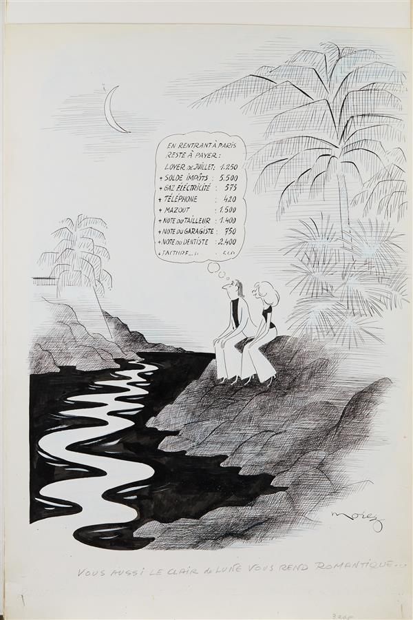Null 亨利-莫尔兹(Henri MOREZ) (1922-2017)
你也是，月光让你浪漫...
黑色墨水、蓝色铅笔和白色水粉画，右下角有签名
50 x 3&hellip;