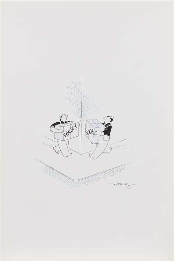 Null Henri MOREZ (1922-2017)
威士忌汽水
黑色墨水、白色水粉和蓝色铅笔，右下方有签名
50 x 32.5 cm