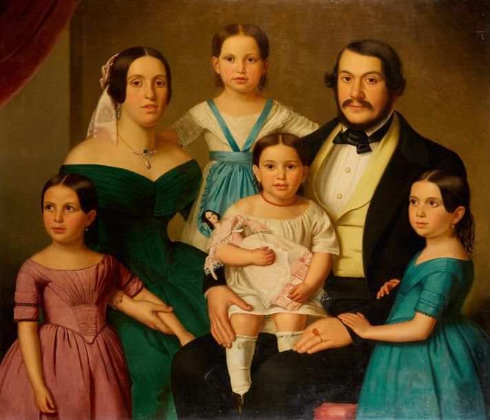 École ALLEMANDE du XIXe siècle Portrait d'une famille
Huile sur toile, signée B.&hellip;