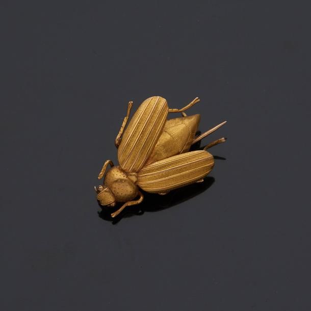 Null Broche en or jaune 18 k (750 millièmes) représentant un scarabée (manque un&hellip;