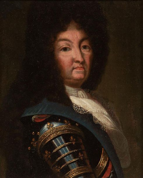 ÉCOLE FRANÇAISE de la fin du XVIIe siècle Portrait de Louis XIV en armure Toile &hellip;