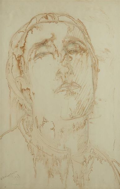 Henry de WAROQUIER (1881-1970) Portrait de femme Aquarelle, sépia et mine de plo&hellip;