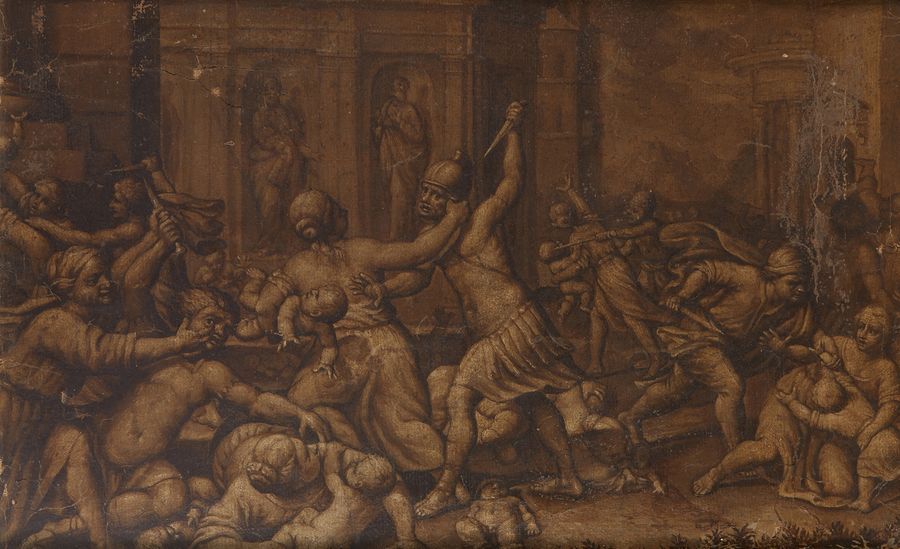 Ecole Italienne du XVIIIe siècle Le massacre des innocents Papier marouflé sur t&hellip;