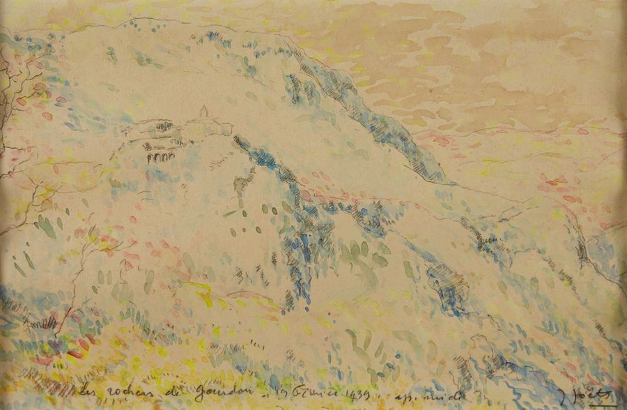 Jules JOETS (1884-1954) Les Rochers de Gourdon Crayon et aquarelle, annoté "les &hellip;