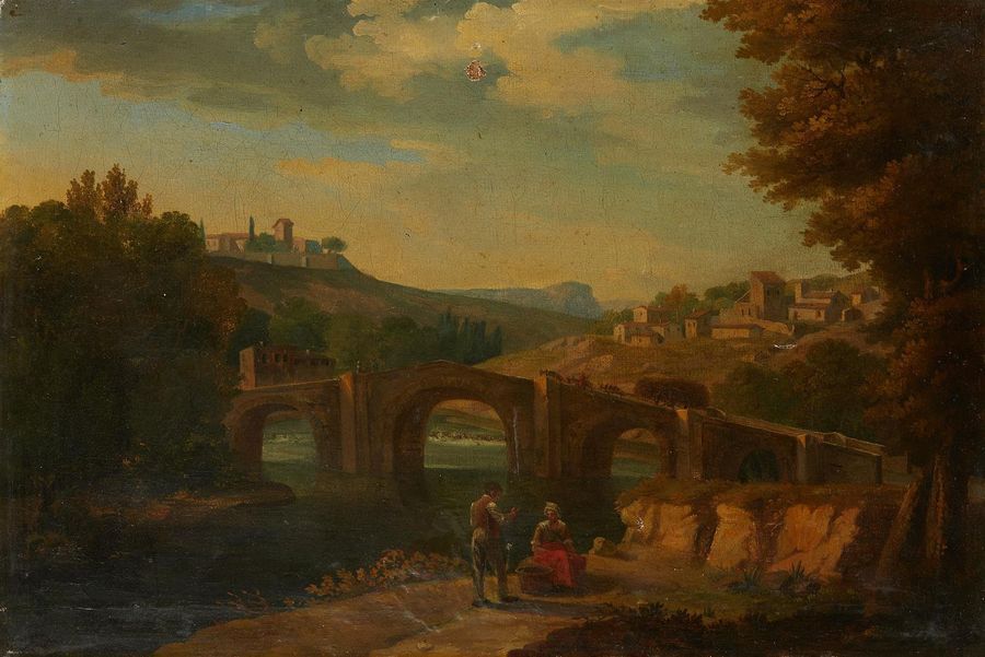 Ecole Italienne du XIXe siècle Paysage animé au pont
Huile sur toile (accidents,&hellip;