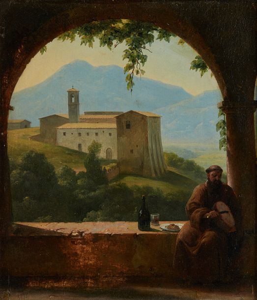 Guillaume Frédéric RONMY (1786-1854) Moines sur leur terrasse dans la campagne r&hellip;