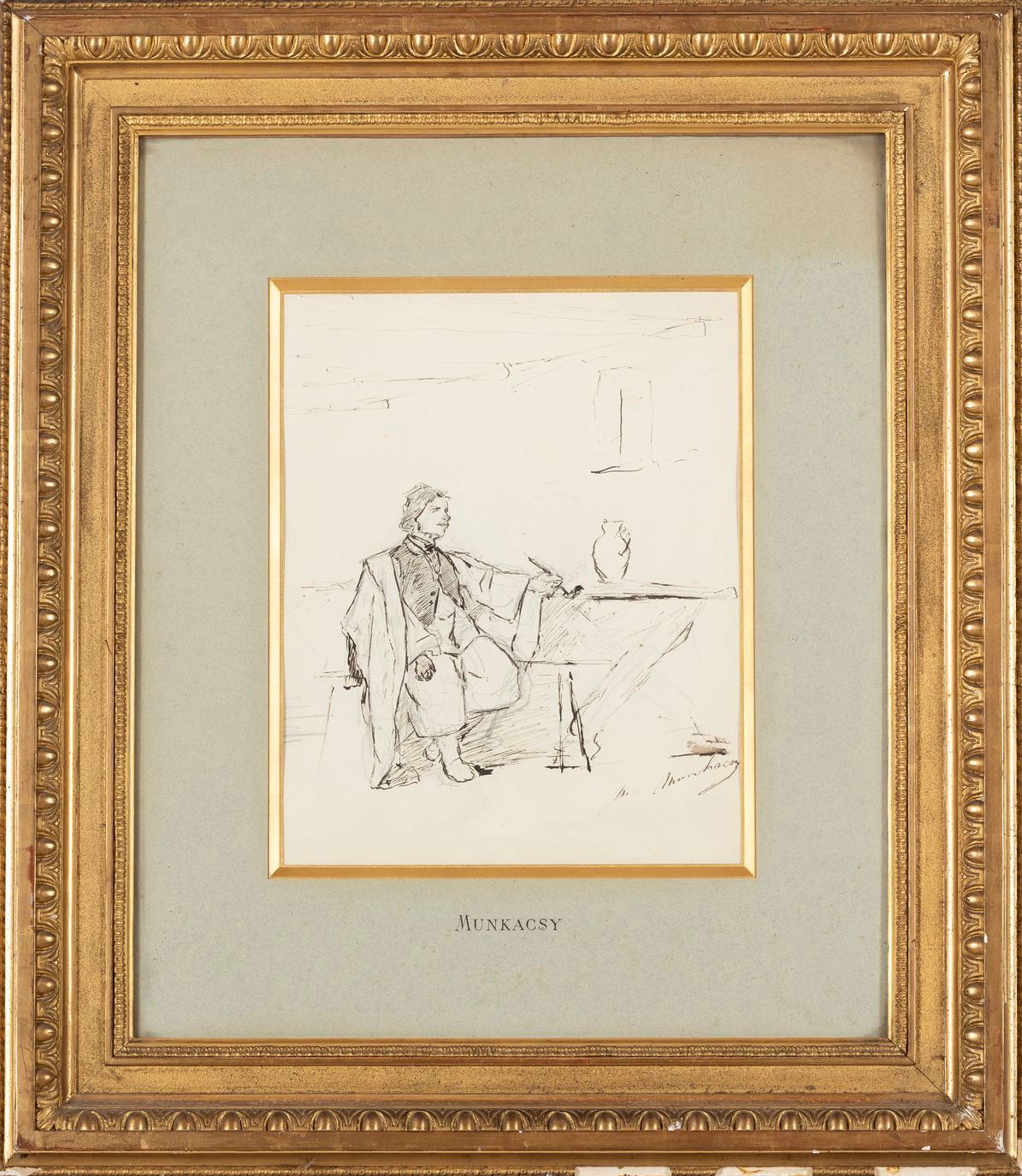 Null 13. Mihaly von MUNKACSY (1844-1900). Étude d’homme à son bureau. Dessin à l&hellip;