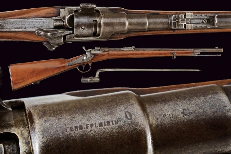 An 1867/77 model Werndl carbine with bayonet 年代：19世纪第三季度 出处：奥地利，圆形，有膛线，喷嘴处为10.8毫&hellip;