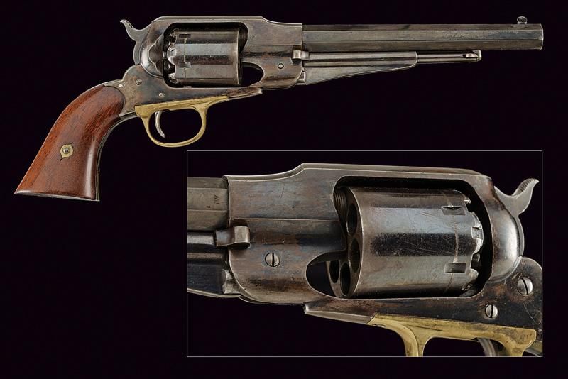 An 1858 Remington New Model Revolver 年代：19世纪第三季度 出处：美国，有膛线的八角形44口径枪管，标有专利、公司地址和'&hellip;