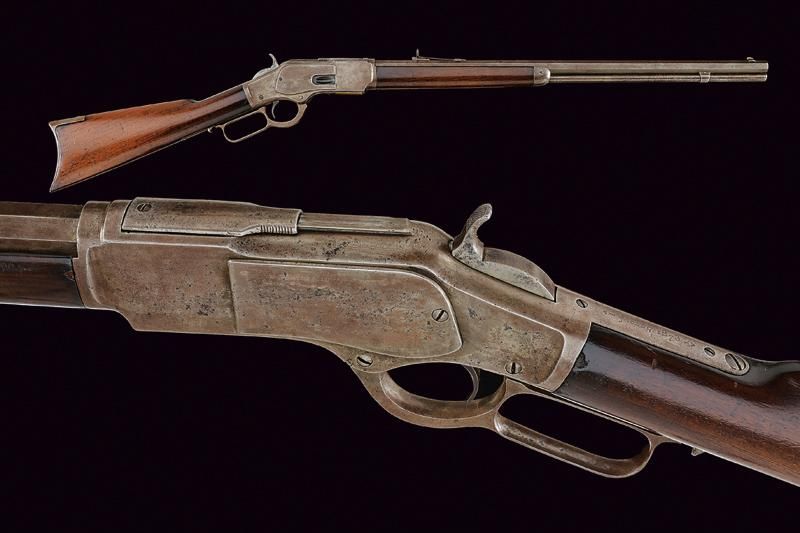 A Winchester Model 1873 Rifle 年代：19世纪第三季度 出处：美国，圆形，有膛线的枪管，标有公司地址 "KINGS IMPROVEM&hellip;
