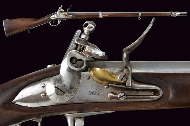 A flintlock gun dating: 1829 provenance: Turin, Smoothbore, round, 17 mm cal. Ba&hellip;