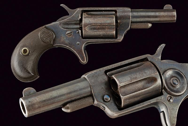Colt New Line 32 Caliber Revolver 年代：1875-1890 出处：美国，有膛线，圆形枪管，带前视镜，背面有Colt的地址。有凹&hellip;