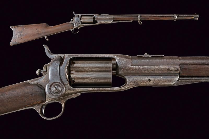 An interesting Colt 1855 Revolving Rifle 年代：19世纪第三季度 出处：美国，圆形，有膛线，24'，56口径的枪管，有前&hellip;