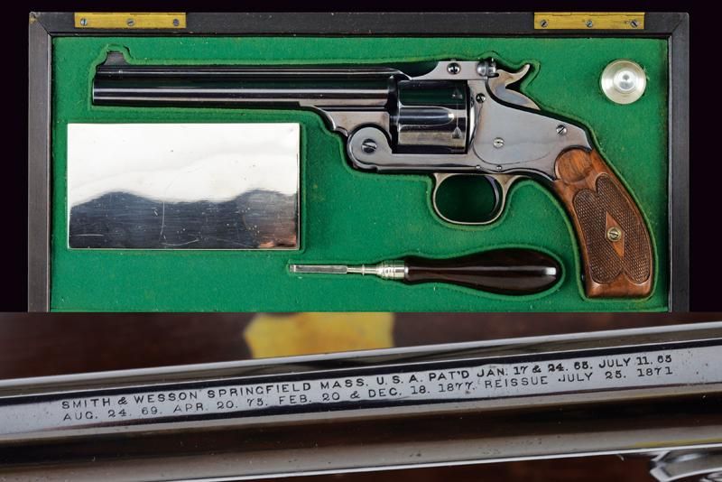 A cased S&W New Model No. 3 Single Action Russian Revolver 年代：1875-1890 出处：美国，圆形&hellip;