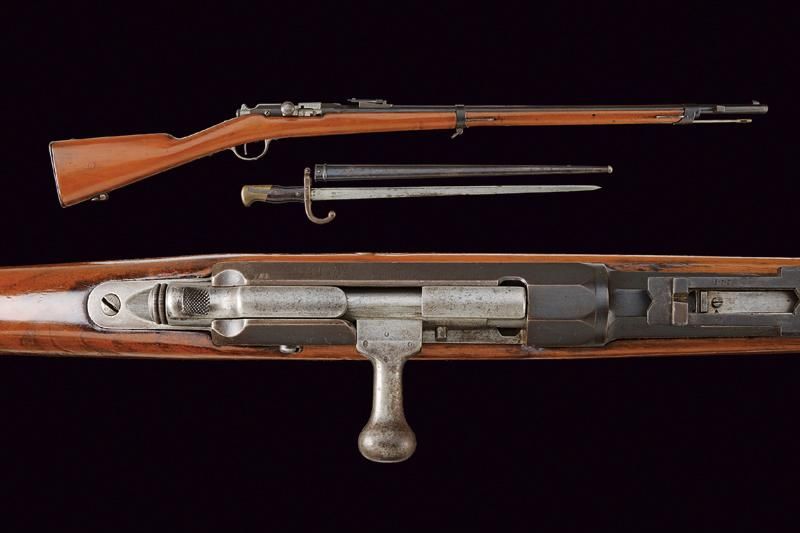 An 1874 M80 model bolt-action Gras rifle with bayonet 年代：1875-1890 出处：法国，圆形，有膛线，&hellip;