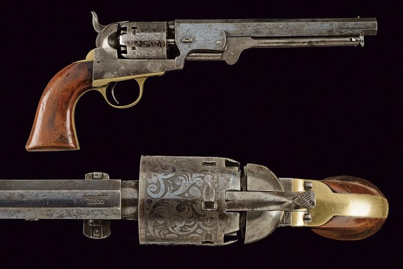 A Colt Model 1851 Navy Revolver 年代：19世纪第三季度 出处：比利时，八角形，有膛线，36口径枪管，标有 "COLT BREVE&hellip;