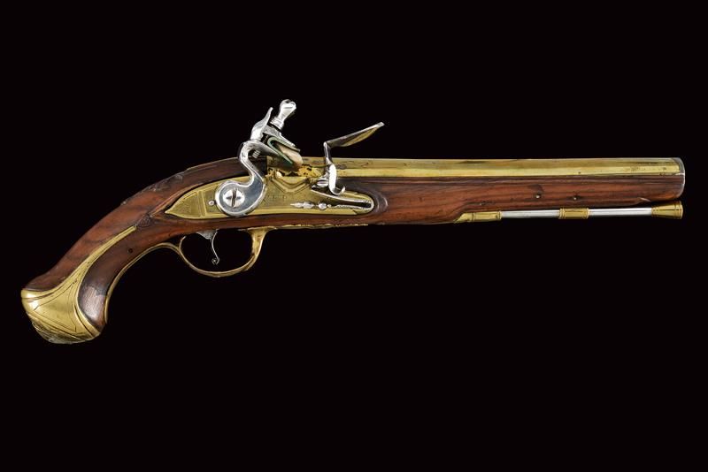 A naval flintlock pistol datazione: XVIII secolo provenienza: Europa, Canna otta&hellip;