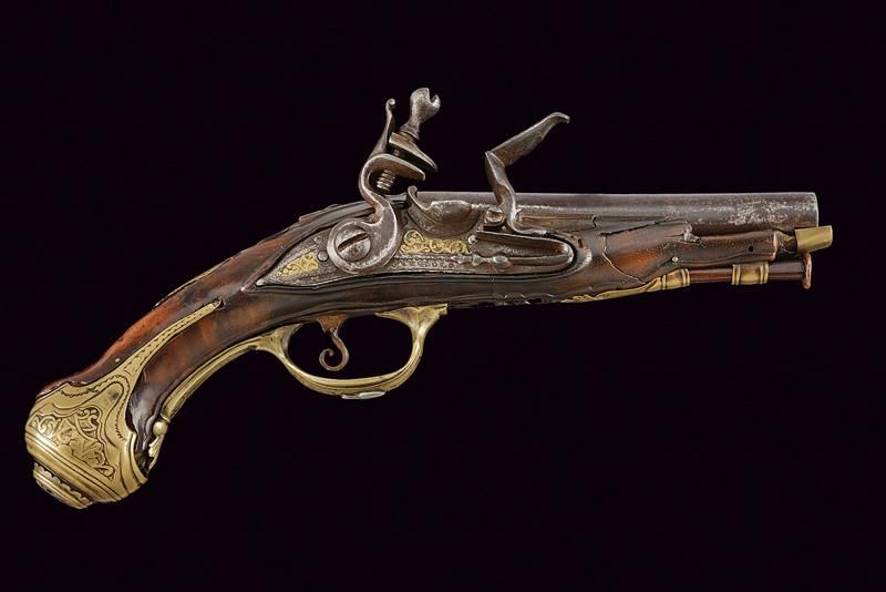 A travel flintlock pistol signed G. Zucolo 日期：18世纪初 出处：布雷西亚布雷西亚，圆形，滑膛，12毫米口径的枪管，&hellip;