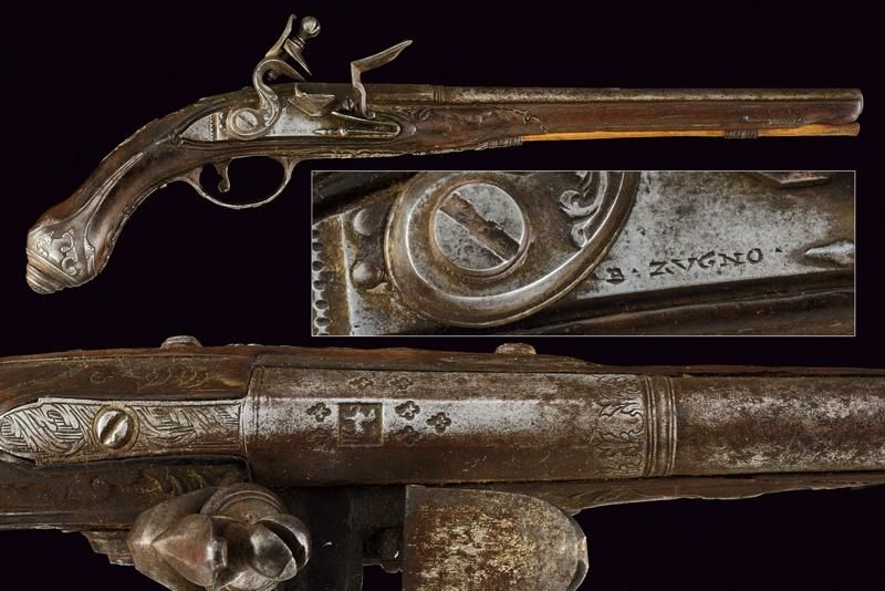 A flintlock pistol by G. B. Zugno 日期：18世纪下半叶18世纪下半叶出处。布雷西亚，光滑，两段式，11毫米口径的枪管，八角形的&hellip;