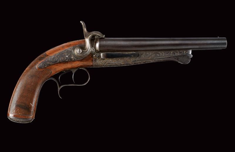 A rare and beautiful double-barreled percussion pistol dating: about 1870 proven&hellip;