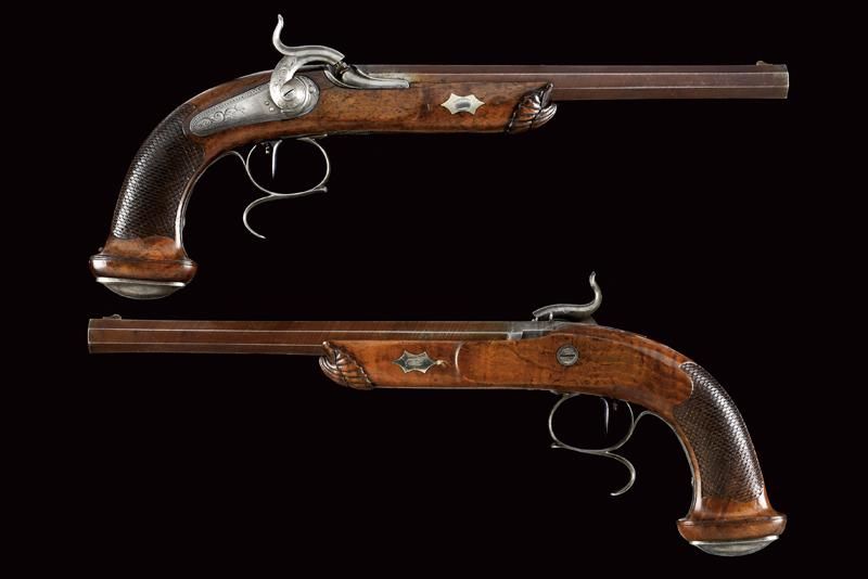 A pair of percussion target pistols with barrels signed Pirko datazione: Metà de&hellip;