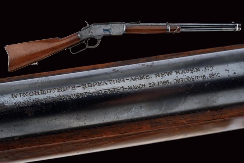 A Winchester Model 1873 Carbine dating: 1882 provenance: USA, Round, rifled barr&hellip;