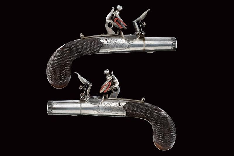 A fine pair of flintlock pocket pistols by Wilson datation : Début du 19ème sièc&hellip;