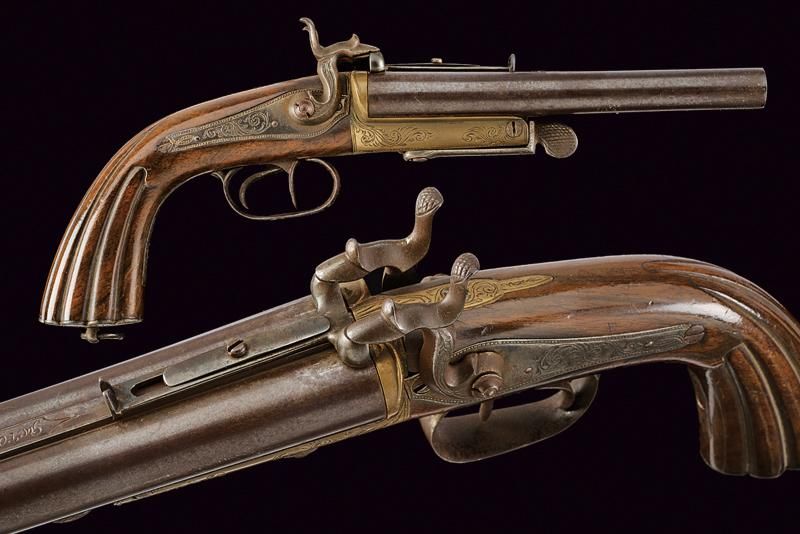 A fine double-barreled pin fire pistol datation : environ 1870 provenance : Pale&hellip;
