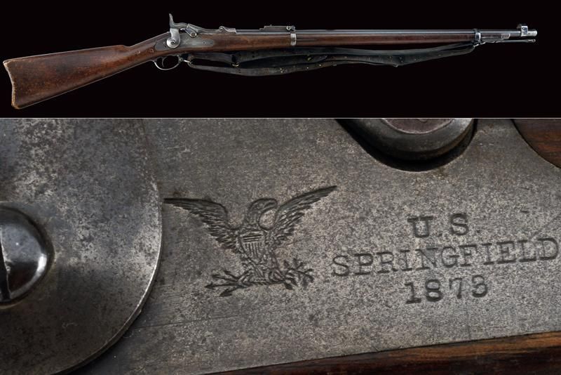 An 1873 model Springfield Trapdoor rifle 日期：1875-18901875-1890出处。美国，圆形，有膛线，45/70&hellip;
