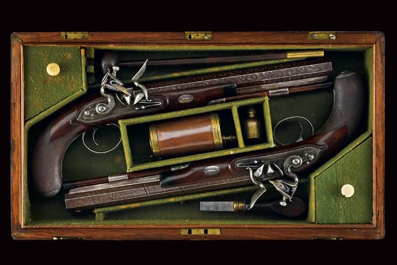 A very scarce pair of cased flintlock pistols by Joseph Manton Datierung: um 181&hellip;