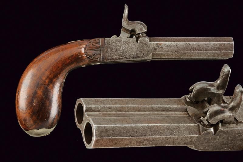 A double-barreled percussion pocket pistol Datierung: Mitte 19. Jahrhundert Herk&hellip;