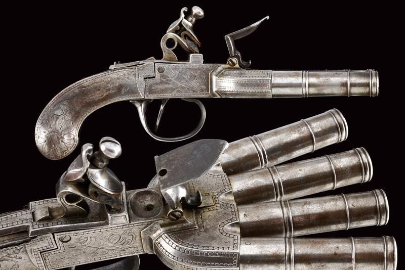 An extremely rare duck's foot flintlock pistol signed Segallas dating: 1770/80 p&hellip;