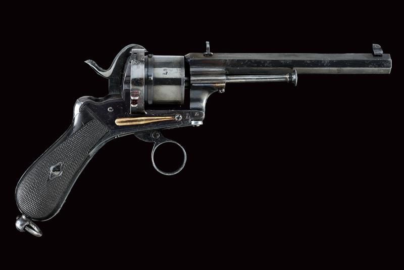 Null 弗朗科特制作的Lefaucheux针式射击左轮手枪
日期：约1870年 出处：比利时比利时，八角形，有膛线，9毫米口径的枪管，底座一侧标有'LEFAU&hellip;