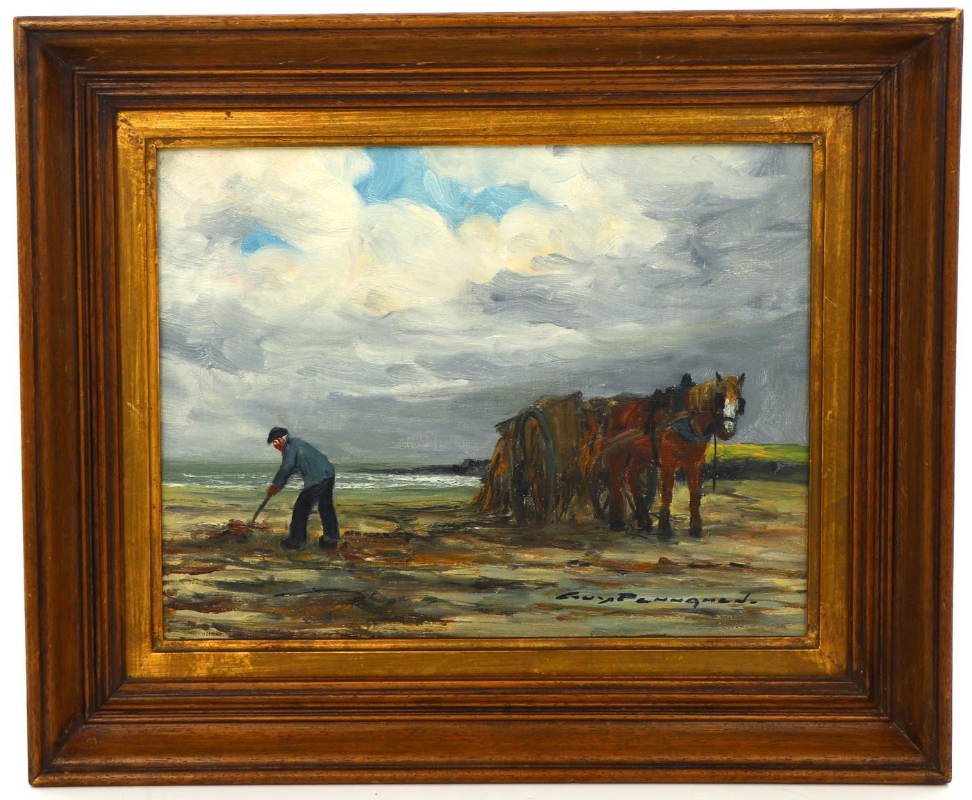 Null Guy PENNAMEN (1932) "Goémonier et son cheval sur la plage", huile sur toile&hellip;