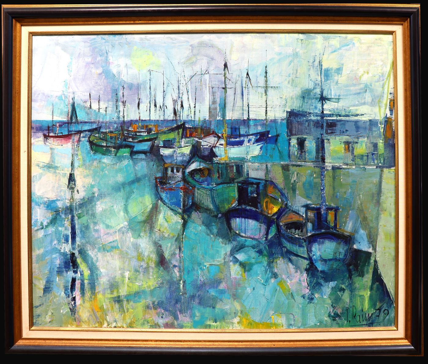Null Paul RAIMBAULT (Xxème) "Bateaux de pêche au port", huile sur toile, signée &hellip;