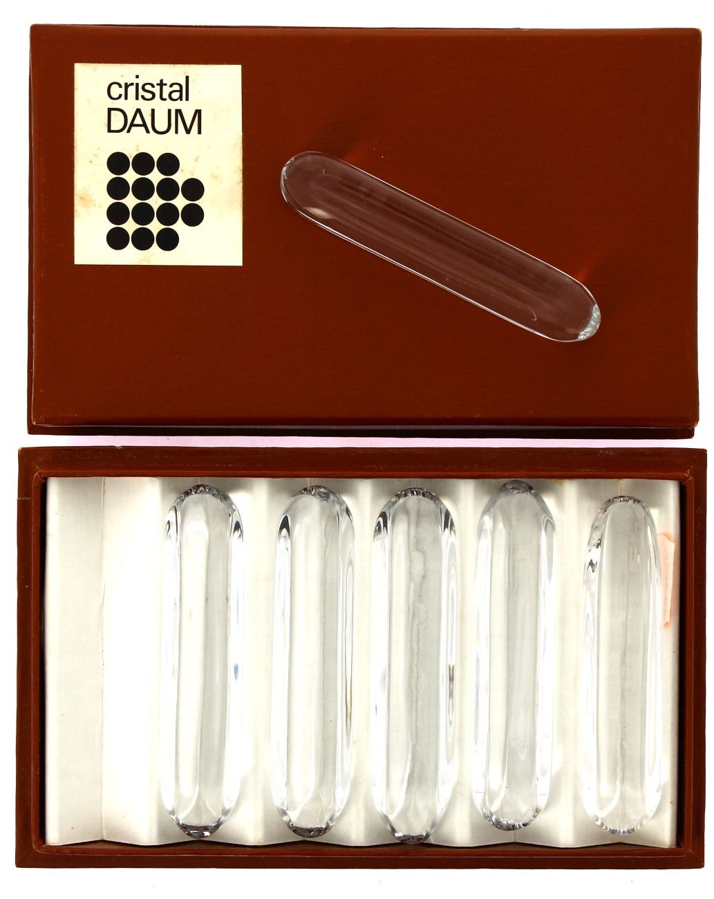 Null DAUM France - 12 repose-couteaux en cristal, signés, en boîte d'origine