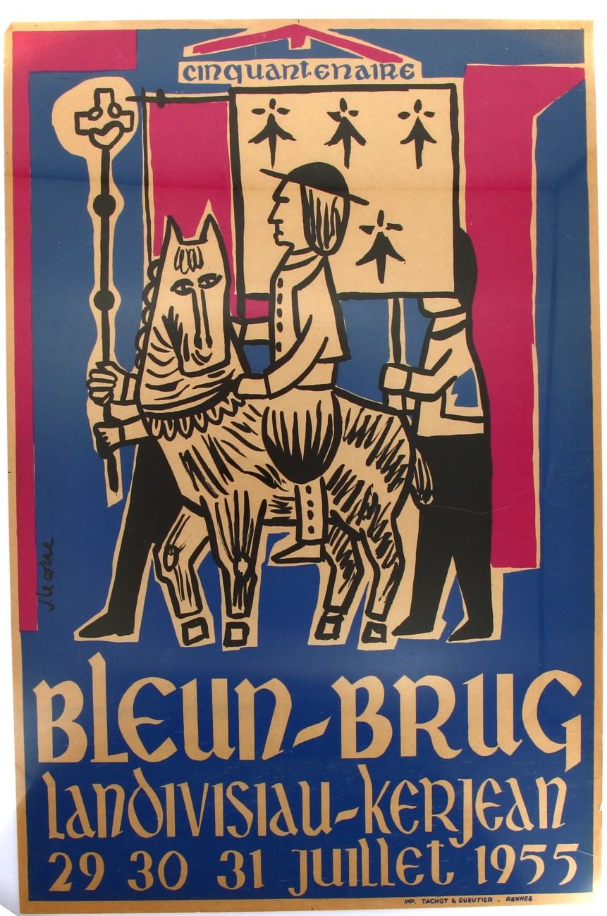 Null BRITANNIA - BLEUN-BRUG manifesto illustrato da Jos LE CORRE, "Cinquantenair&hellip;
