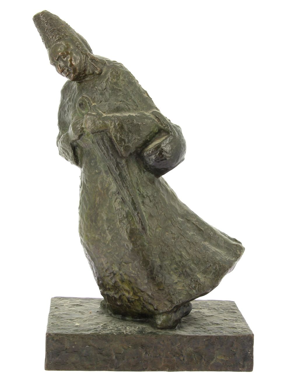 Null 乔治-劳尔-加雷奥（1885- ）--"Bigoudène au parapluie dans le vent"，青铜，带铜锈，露台上有签名。高 37&hellip;