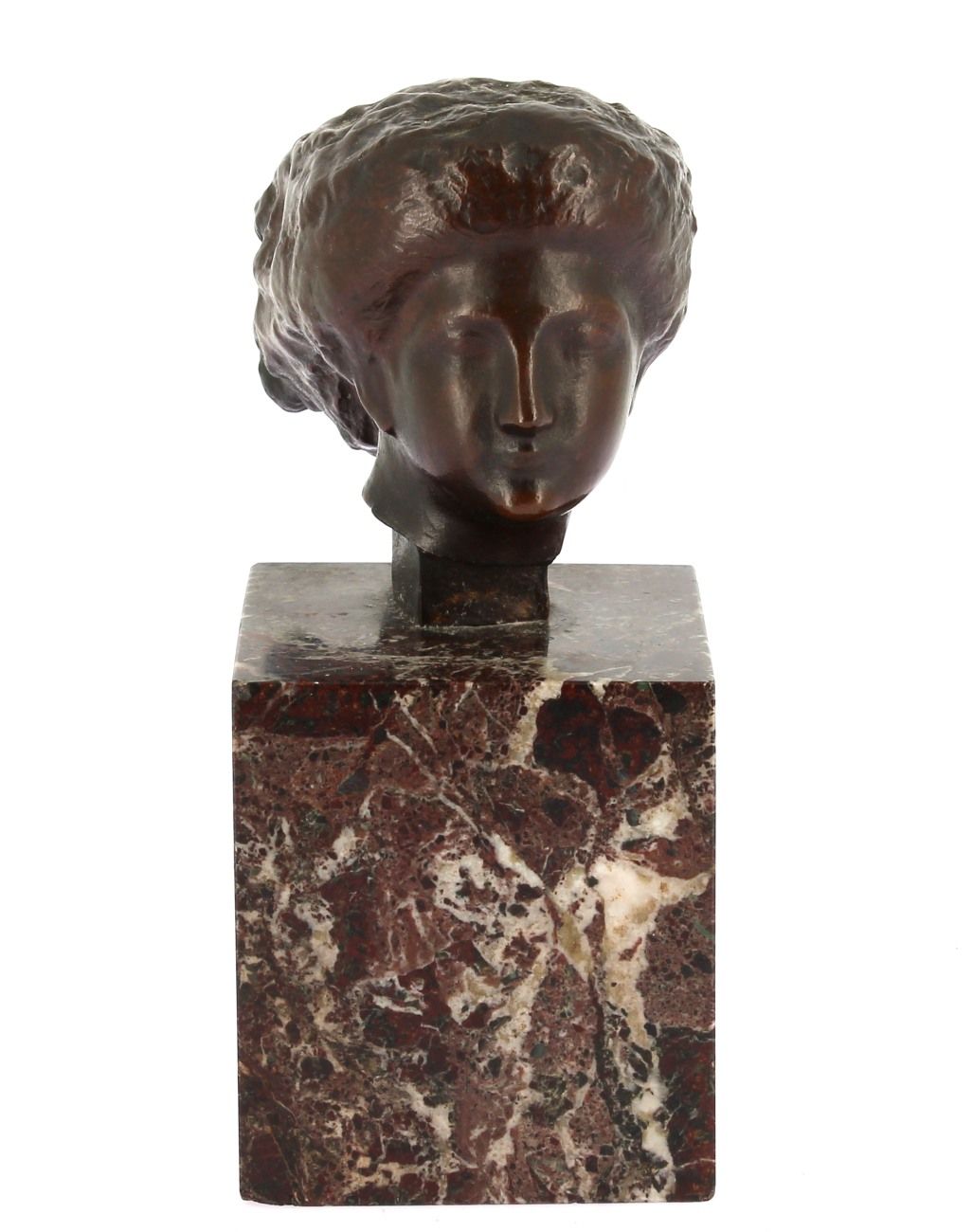 Null 吕西安-施耐格（1864-1909）--年轻女子半身像，棕色青铜，已签约，置于大理石底座上，高 9.5 厘米（连底座高 18.5 厘米）
