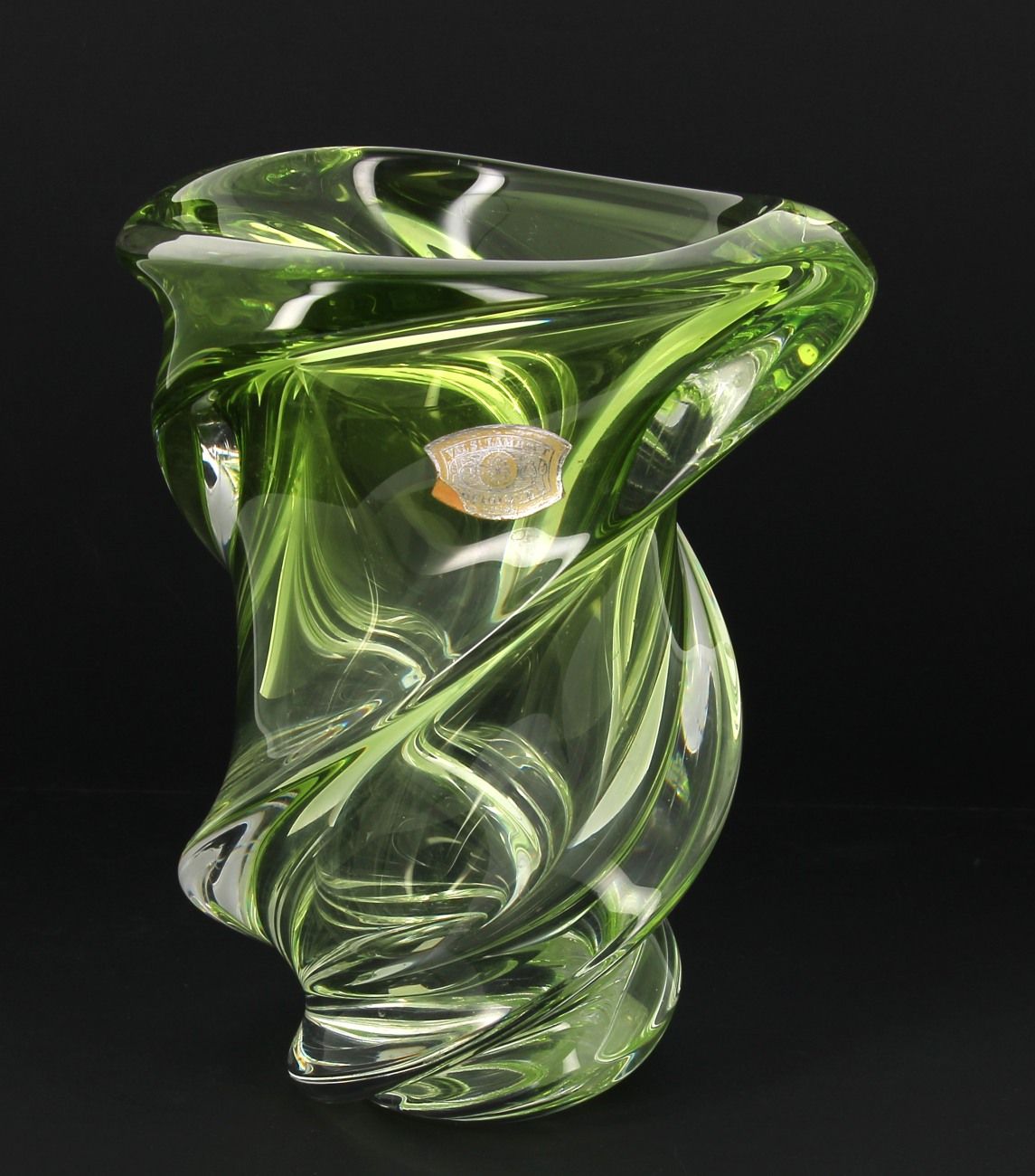 Null VAL SAINT LAMBERT - Modèle "Vague" - Vase en cristal en dégradé de vert, an&hellip;