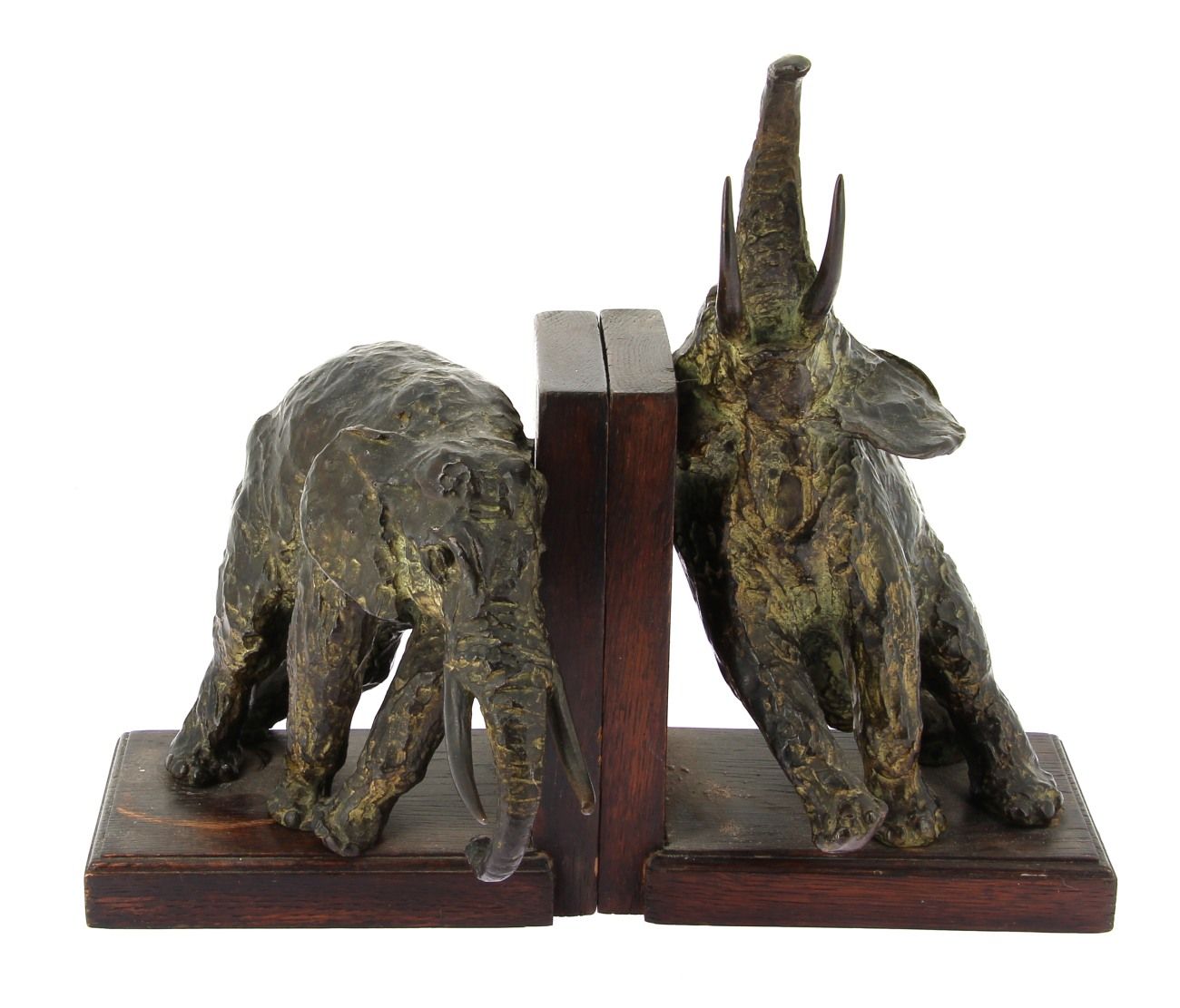 Null Ary Jean BITTER (1883-1973) - "Elefanten", ein Paar Buchstützen aus Bronze &hellip;