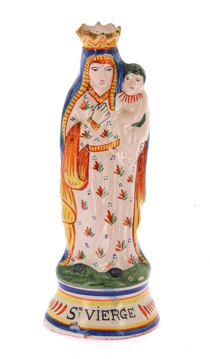 Null "Ste Vierge", statuette en faïence polychrome de Quimper, avant la marque, &hellip;