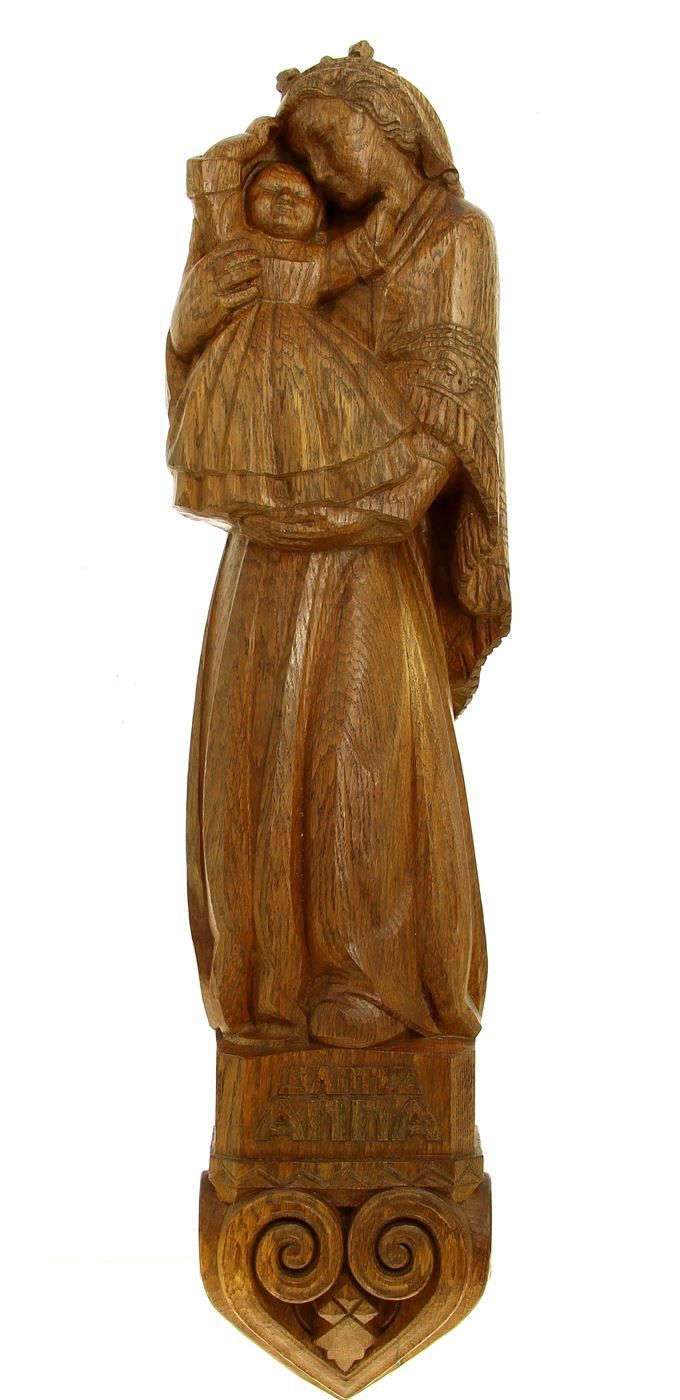 Null Jean MAZUET（1908-1984 年）--"Santez Anna"，稀有木雕，已签约，高约 90 厘米。