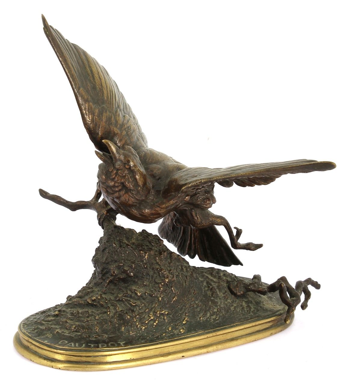 Null 费迪南德-保特罗（1832-1874 年）《藤股上的鸫鸟飞行》，青铜题材，露台上有签名，高 18 x 宽 20 厘米