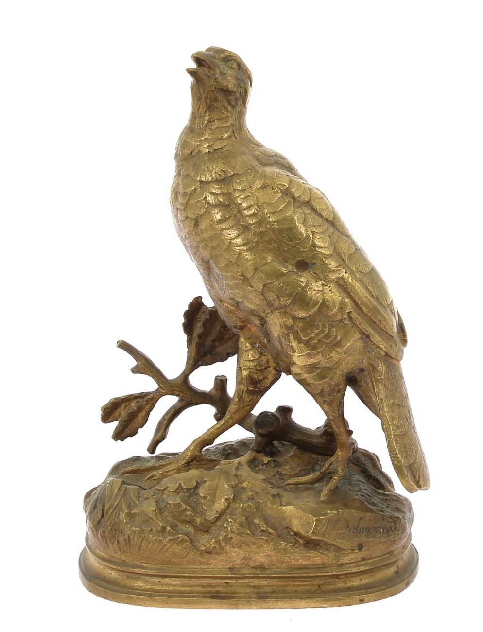 Null 阿尔弗雷德-杜布坎德（1828-1894）《野鸡》，带金色铜锈的小青铜，露台上有签名，高 16 x 宽 10 厘米
