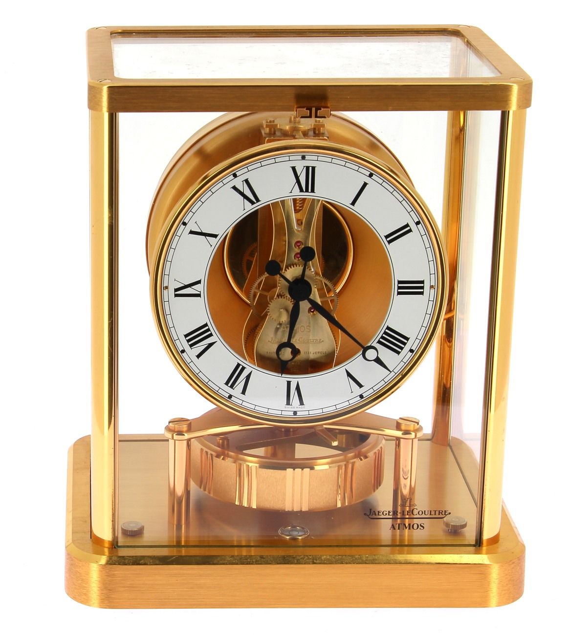 Null JAEGER-LECOULTRE - ATMOS - 镀金金属笼型时钟。尺寸：高 22.5 x 宽 20 x 深 15.5 厘米。约 80 年
