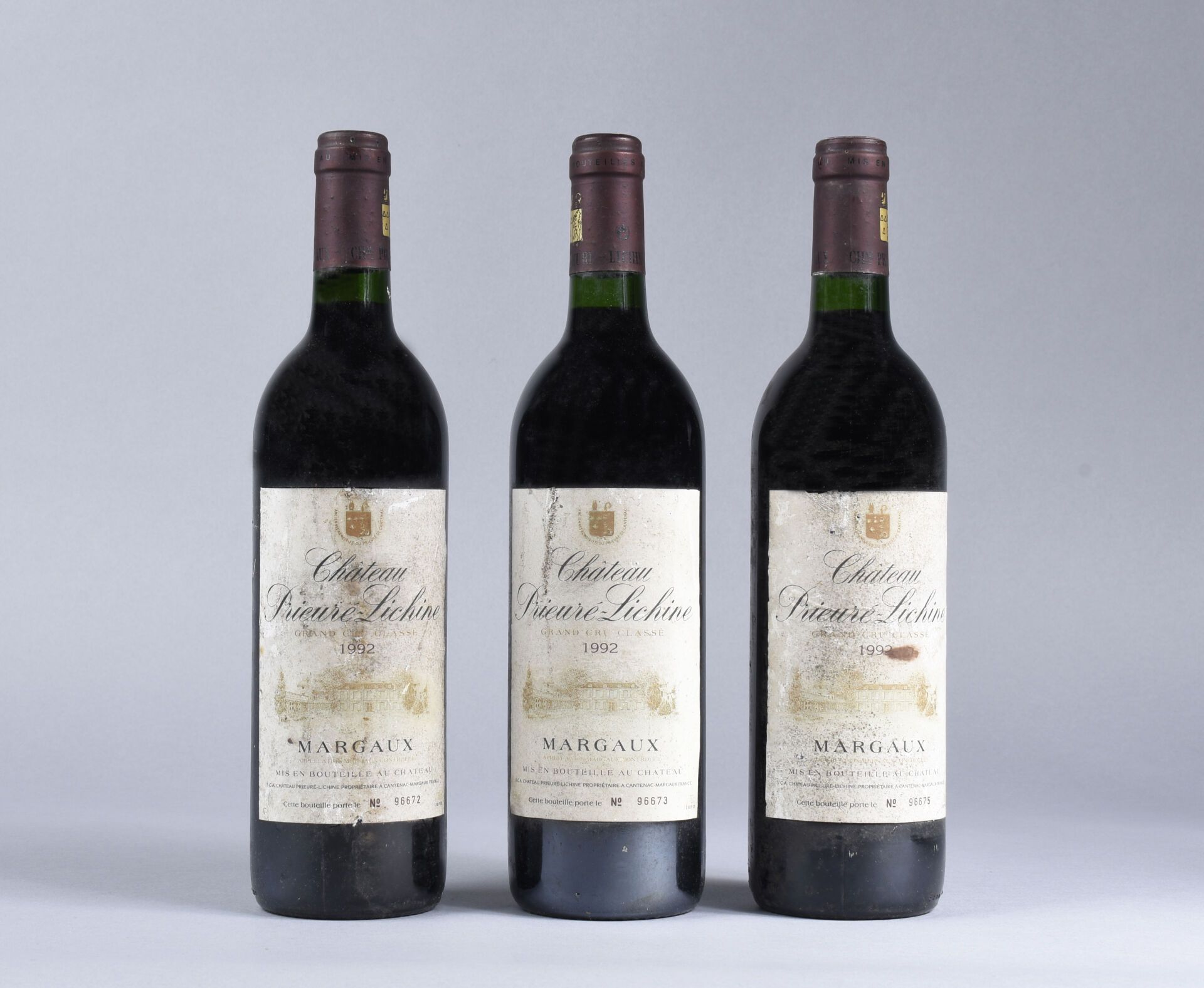 Null 3 bouteilles Château Prieuré-Lichine 1992, 4ème Grand Cru Classé de Margaux&hellip;