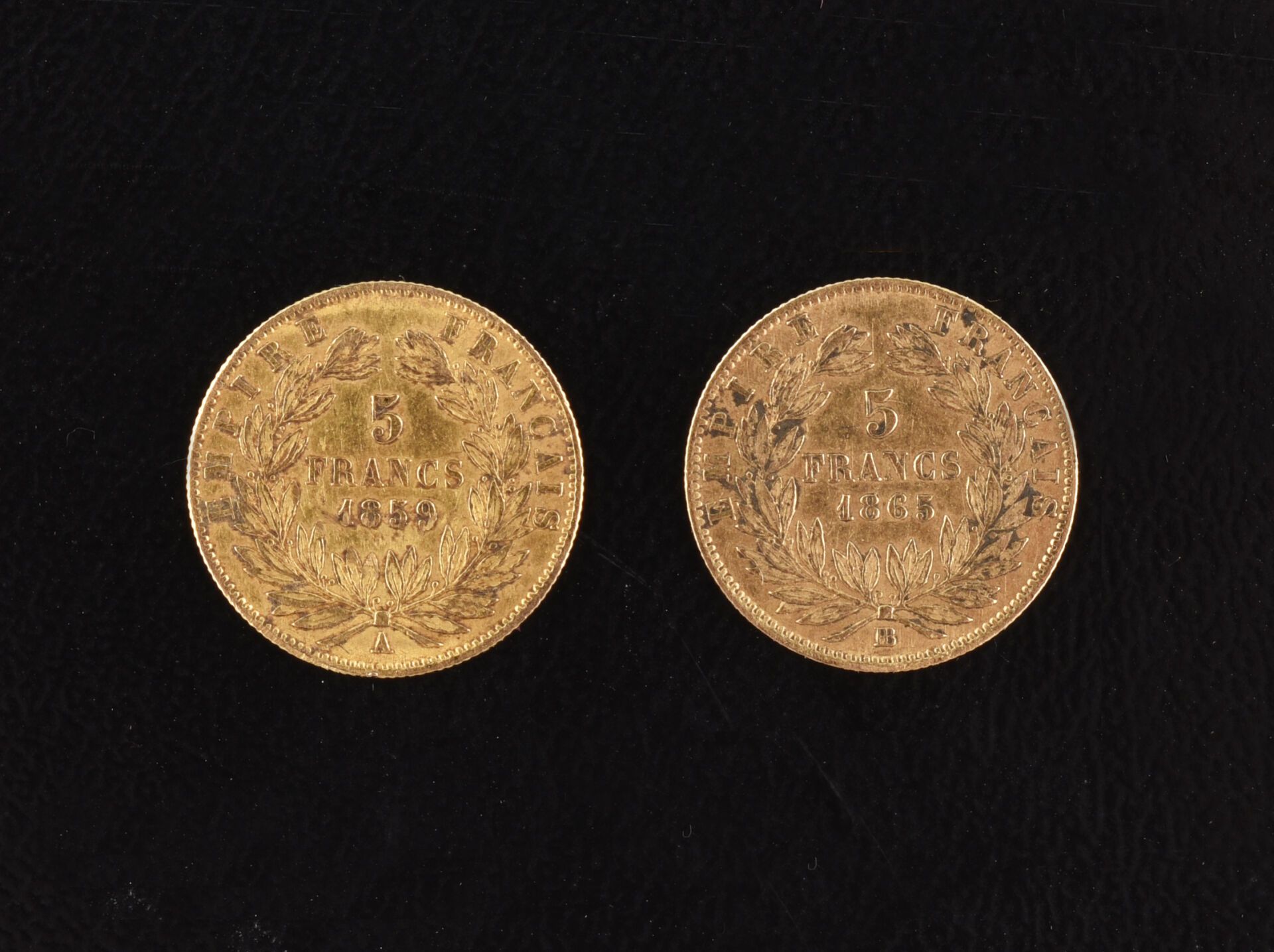 Null 法国 - 第二帝国（1852-1870）
5 法郎硬币或拿破仑三世头像，1859 年，巴黎。
5法郎硬币或拿破仑三世头像，1865年斯特拉斯堡。
完好&hellip;
